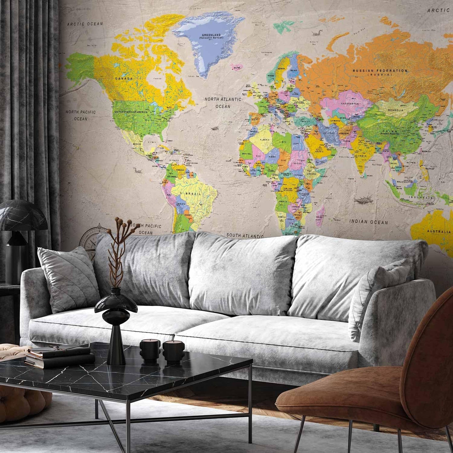 artgeist Wall Mural World Map 77x55 in - XXL Peel and Stick Self-Adhesive Wallpaper Removable Large Sticker Foil Wall Decor Print Picture Image Design Map of The World k-A-0129-a-a