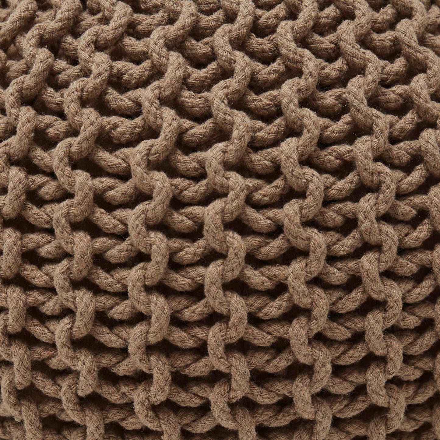 Ornavo Home Pouf Ottoman Foot Rest - 100% Cotton Pouffe - Hand Knitted Cable Braid Cord - Boho Round Stuffed Ottoman for Living Room, Bedroom - Taupe/Brown