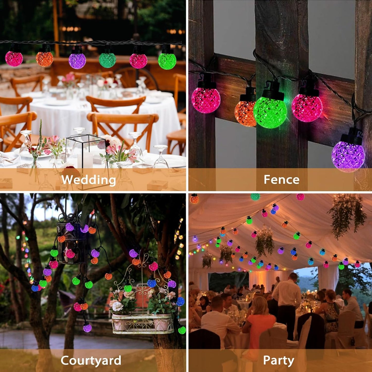 Solar LED String Lights for Outside,39.4FT 8Modes Crystal Globe Fairy String Lights Waterproof USB Plug for Garden Patio Christmas Tree Fence Indoor&Outdoor Party Decor(Pineapple Multicolor)