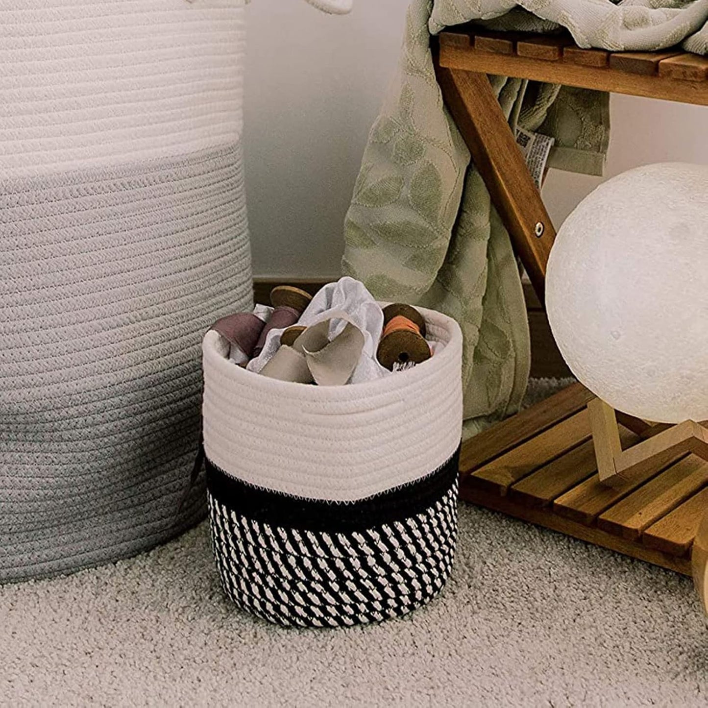 Cotton Rope Plant Basket Modern Woven Basket for 10" Flower Pot Floor Indoor Planters,Storage Organizer Toys Rustic Home Decor,Beige 11"x 11"