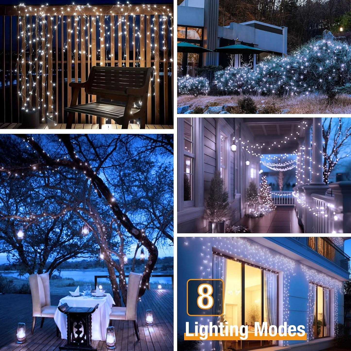 btfarm Solar String Lights for Outside - 80LED 33FT Solar Fairy Lights Outdoor Waterproof 8 Modes, Copper Wire Solar Powered Twinkle Lights for Tree Garden Christmas Wedding Party Decor, Cool White