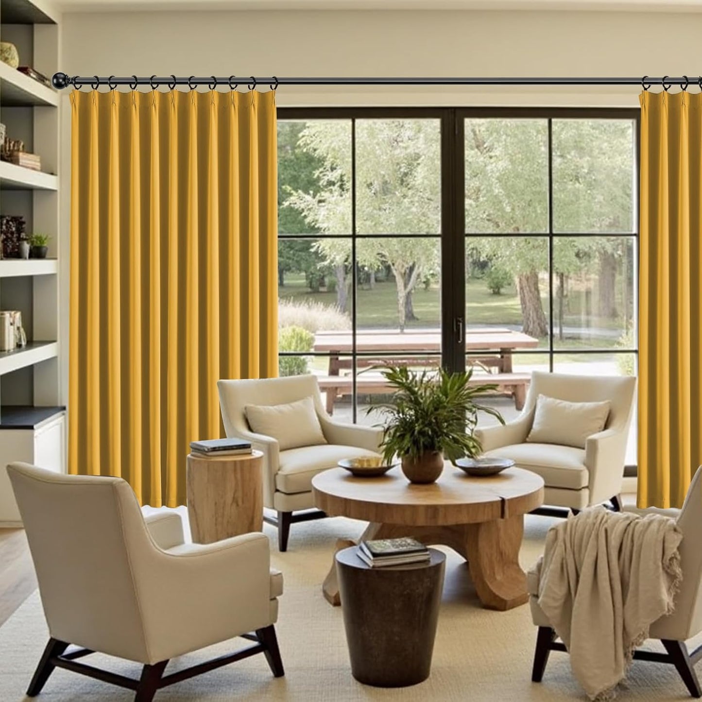 KangBang Gold Yellow Long Curtains 120 Inches Long, Pinch Pleat Blackout Curtains for Living Room Soundproof Sliding Door Vertical Window Panels for Traverse Rod with Hooks,2 PCs,40Wx120L