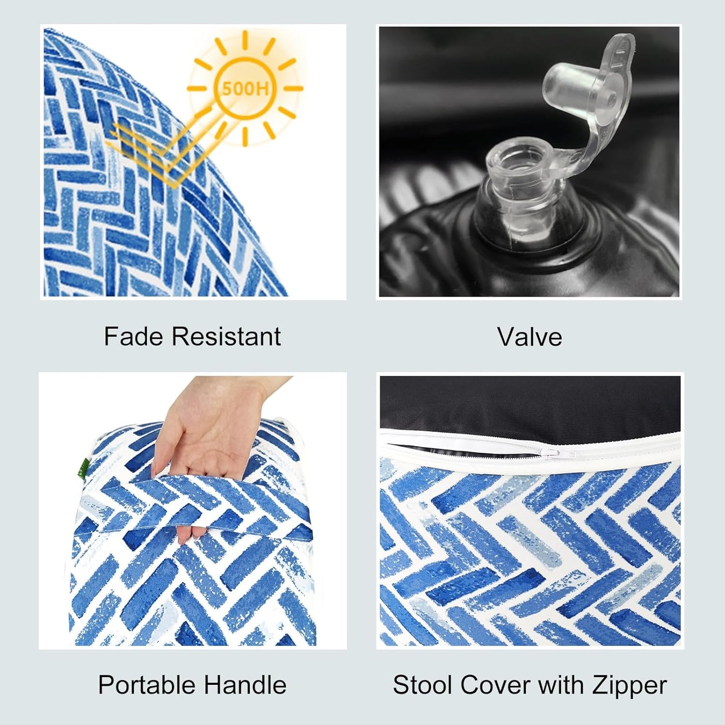 LVTXIII Indoor/Outdoor Inflatable Ottoman, All Weather Round Footrest Stool D21”x H9”, Portable for Patio Garden Camping or Home-Blue Bricks