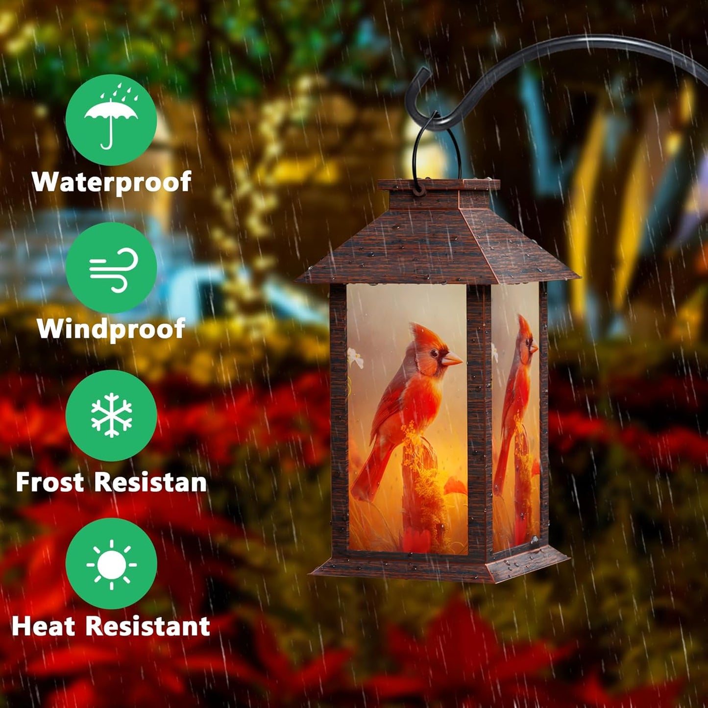 Solar Lanterns Outdoor, Waterproof Cardinal Garden Hanging Lanterns with LED Flickering Flameless Candles, Lantern Decor Birthday Gifts for Women Mom Grandma