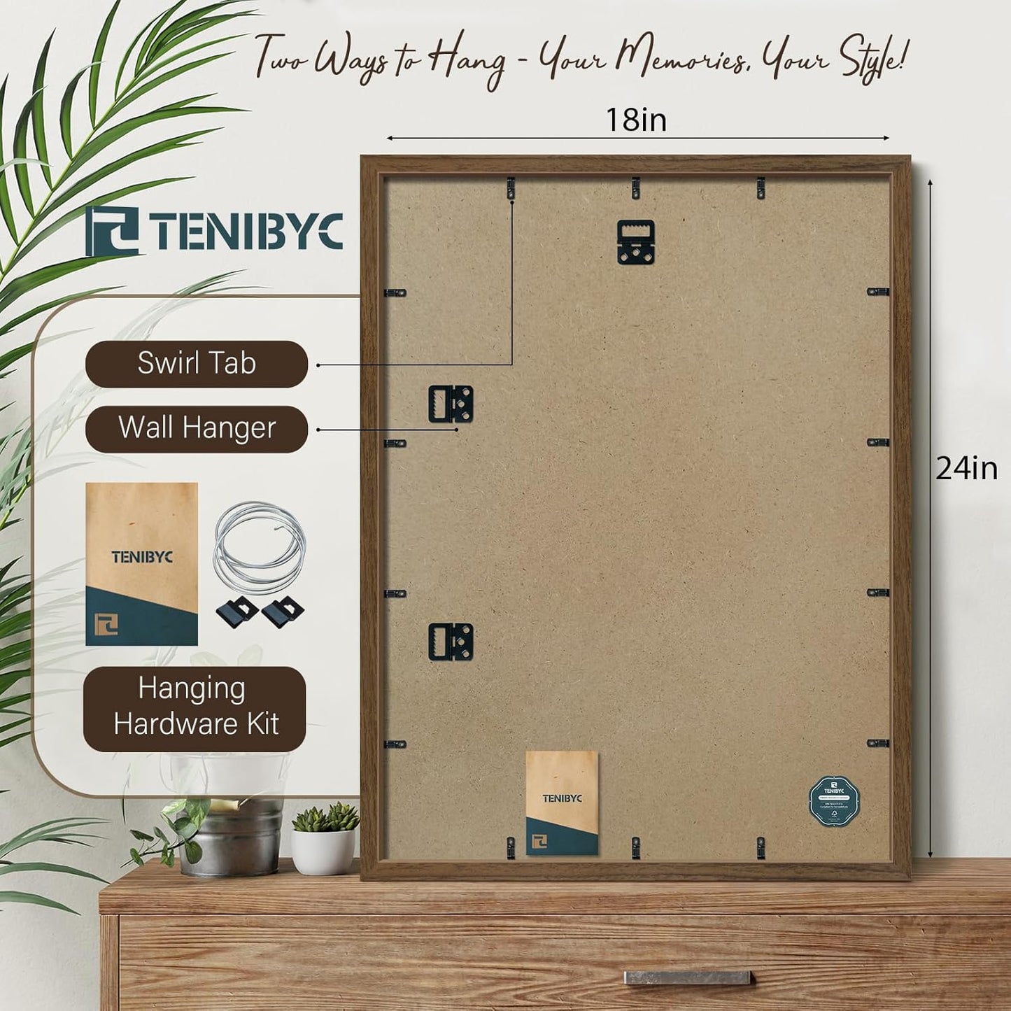 18x24 Poster Frame 3 Pack - Brown Woodgrain, Wood Picture frame, Gallery Picture Frame - Wall Hanging