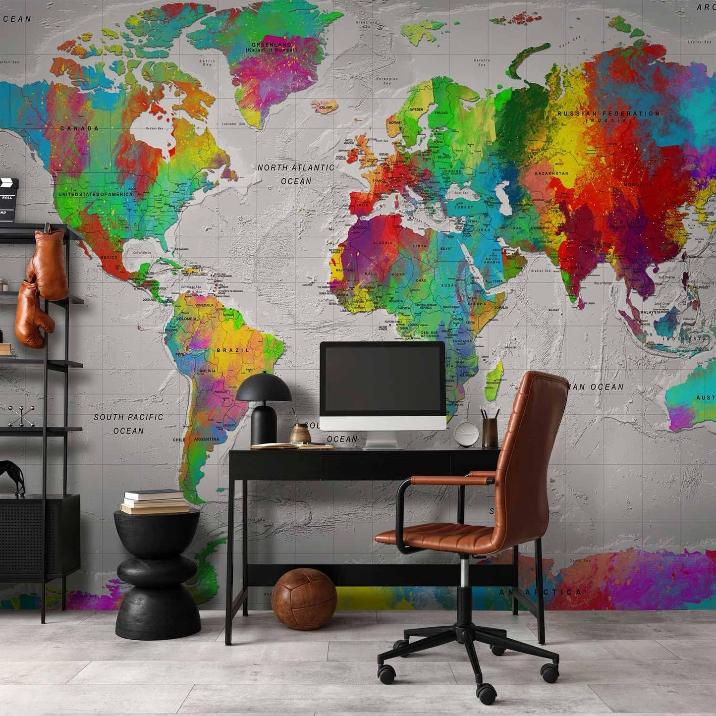 artgeist Premium Wall Mural World Map 98x69 in - XXL Non-Woven Wallpaper Fleece Wall Decor Photo Print Picture Image Design Home Map of The World k-A-0128-a-a