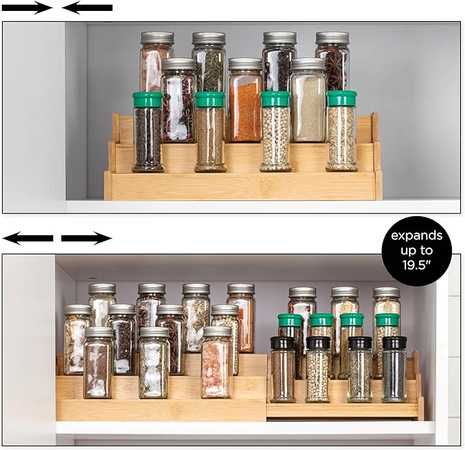 SIMPLEMADE 3-Tier Spice Rack Organizer - Versatile Storage Shelf for Kitchen, Bathroom, Bedroom & Office, Set of 1, Expandable Bamboo