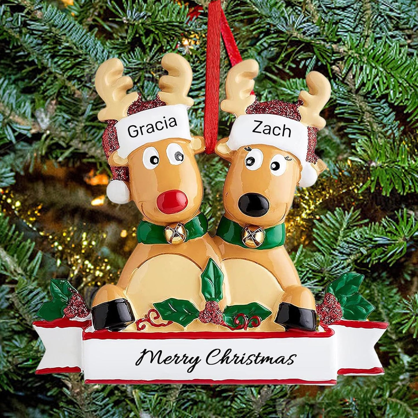 Personalized Christmas Ornaments 2025, Custom Reindeer Family Ornaments for Trees with Names, Handcrafted Christmas Deer Decorations for 2-8 Members, Meaningful Xmas Family of 2