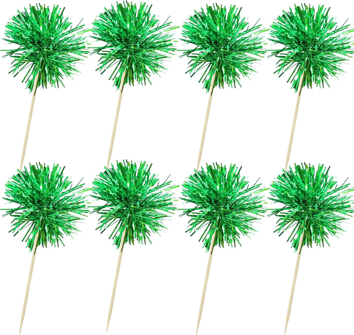 Ephlyn 30Pcs Foil Firework Cupcake Toppers Party Birthday Cake Toppers Supplies Sparkle Tinsel Cocktail Fruit Toothpick for Birthday Wedding Graduation Party Supplies Green