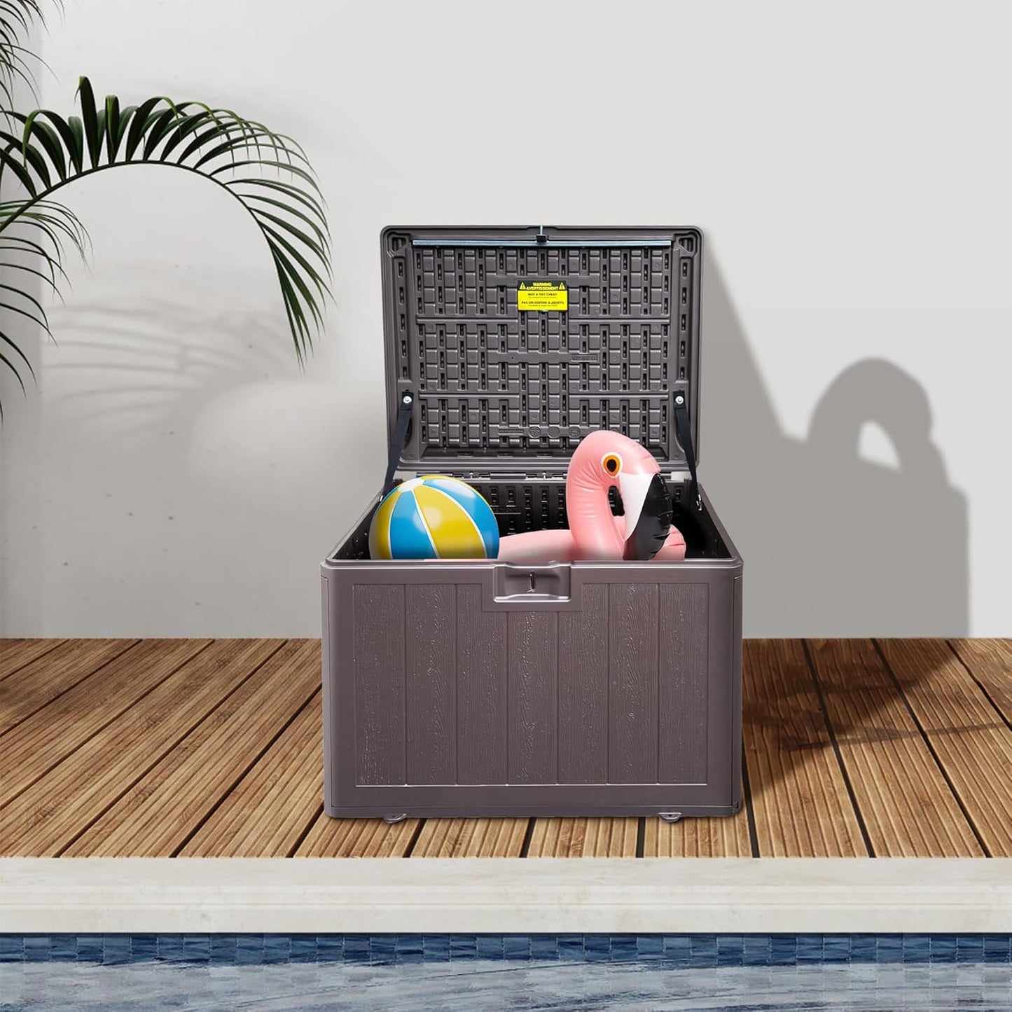 33 Gallon Pro Waterproof Outdoor Storage Bin Resin Deck Box for Patio, Poolside, and Garden, Lockable & UV-Resistant, Ideal for Small Spaces, Brown