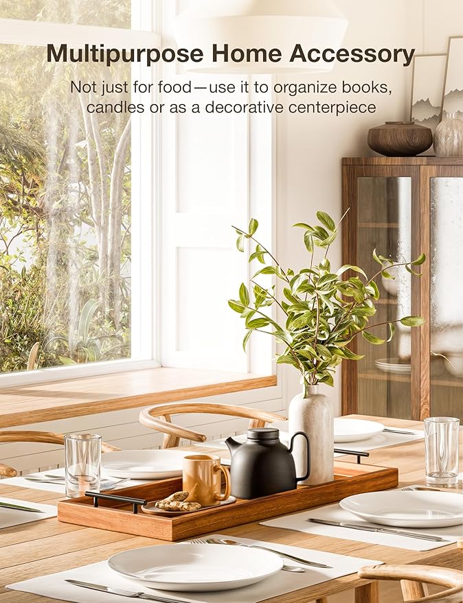 24" Large Charcuterie Tray with Handles, Extra Long Wooden Serving Cheese Boards - Serving Platter for Meat, Party Appetizers, Outdoor & Fruits Display (Acacia Wood)