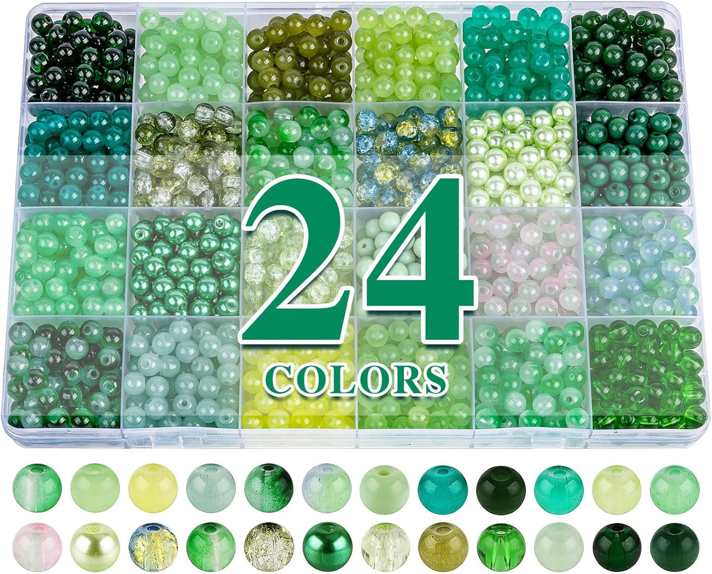 XSEINO About 1200PCS 6mm Glass Beads Bracelet Making Kit,24 Assorted Green Nature Series Colorful Crystal Beads for Bracelet and Jewelry Making and DIY Crafts,Friendship Bracelets