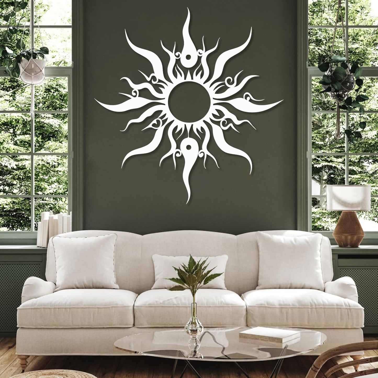 Hotuijxca Metal Wacky Sun Wall Art, Wacky Sun Metal Decor for Livingroom, Bedroom (White, 35"x34"/90x87cm, metal wall art)