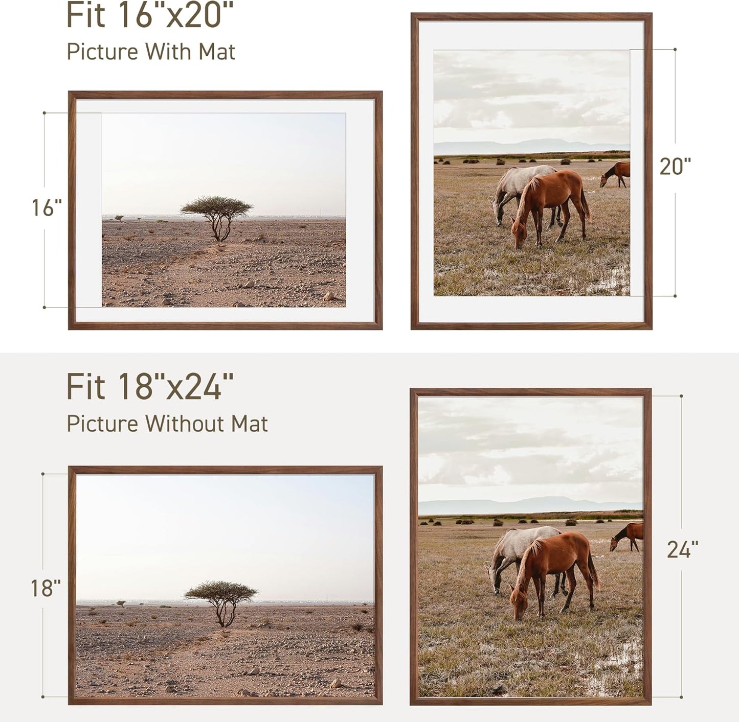 18x24 Poster Frame Natural Solid Walnut Photo Frames with 16x20 Removable Mat Wall Hanging Large Handcrafted Frame with HD Plexiglass Wall and Tabletop Display Large Picture Frame