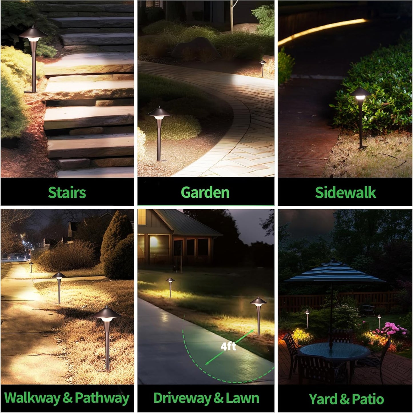 Outdoor Pathway Lights Wired 12V, 2700K/3000K/3500K/4000K/5000K Selectable Landscape Path Light LED, Waterproof Walkway Fixture Mushroom, ORB Aluminum for All Weather Garden Yard (8 Pack)