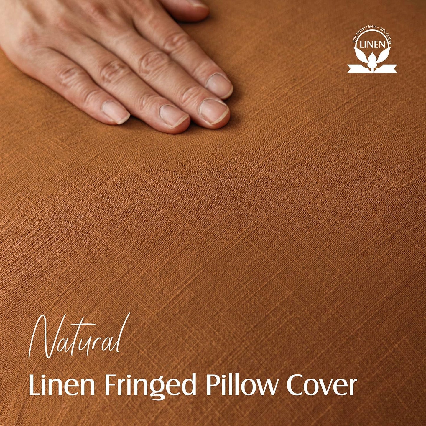 Foindtower Set of 2 Decorative Linen Fringe Throw Pillow Covers Cozy Boho Farmhouse Cushion Cover with Tassels Soft Accent Pillowcase for Couch Sofa Bed Living Room Home Decor, 18×18 Inch, Orange