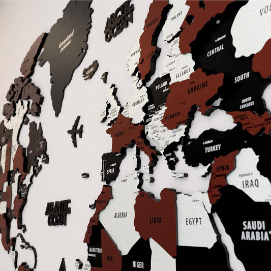 Colorfull Worlds 3D Wooden World Map Wall Art | Unique Wall Decor with Pins for Travel Enthusiasts | Home and Office Wall Décor | Burgundy | XXLarge