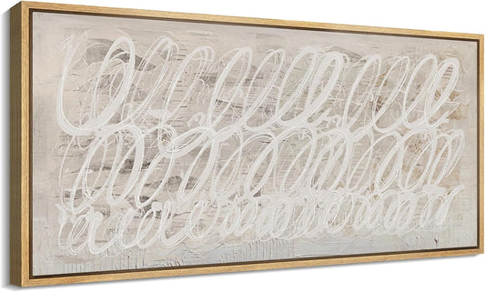 MUDECOR Extra Large Framed Canvas Print Wall Art White Abstract Calligraphy Antique Retro Fine Art Illustrations Decorative Colorful for Bedroom - 60"x30"