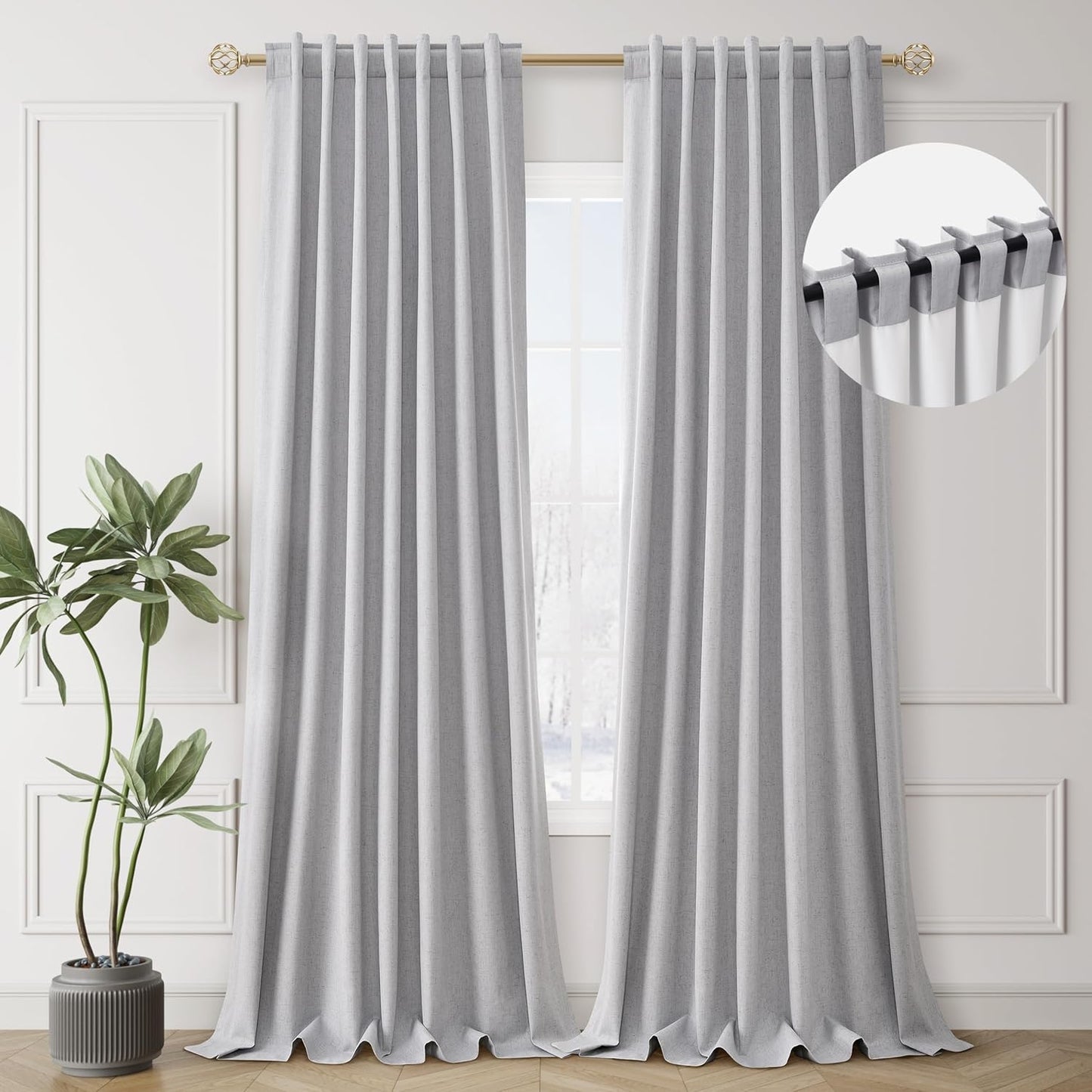 Grey Blackout Linen Curtains Extra Long 120 Inch for Living Room 2 Panels Set Farmhouse Sliding Door Thermal Insulated Black Out Curtains Room Darkening Noise Reducing Heat Blocking Drapes Gray