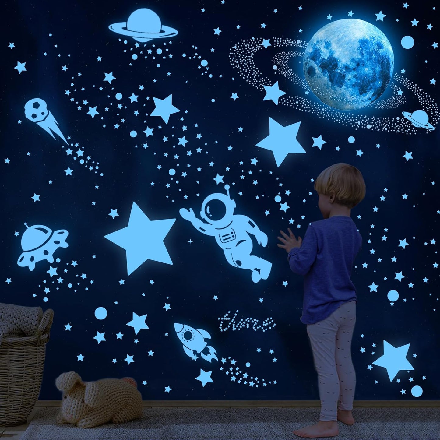 530 Glow in The Dark Stars Ceiling Stars Glow in The Dark Glow Moon and Space Wall Decals Astronaut Universe Galaxy Planet Wall Stickers Glowing Wall Stickers Kid Boys Living Room Decor