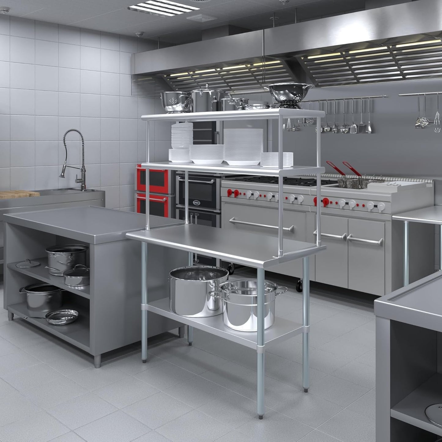 AmGood Stainless Steel Double-Tier Shelf | Work Table Overshelf | NSF Certified | Fits Over Tables | Many (48 in. Long x 18 in. Deep)