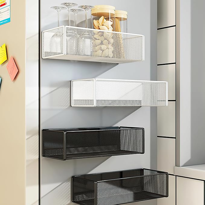 Magnetic Basket Organizer Holder for Fridge Magnetic Storage Bin Box Containers for Refrigerator Whiteboard Classroom (Large, Black)