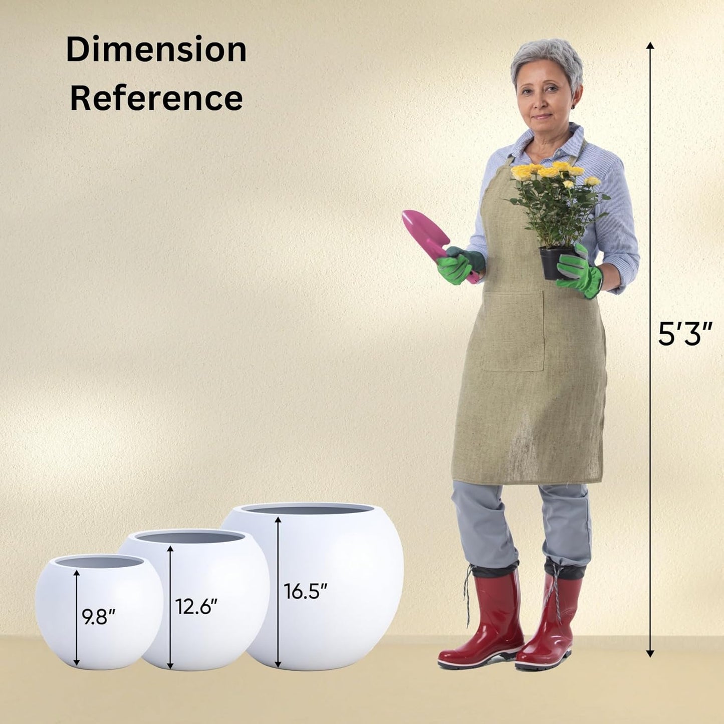 DTY Signature Mount Sherman Lightweight Durable Modern Fiberstone Sphere Planter for Indoor & Outdoor Drainage Hole & Rubber Plug Weather Resistant, 13.5" H x 17" Dia, 12" Opening- Medium, Black