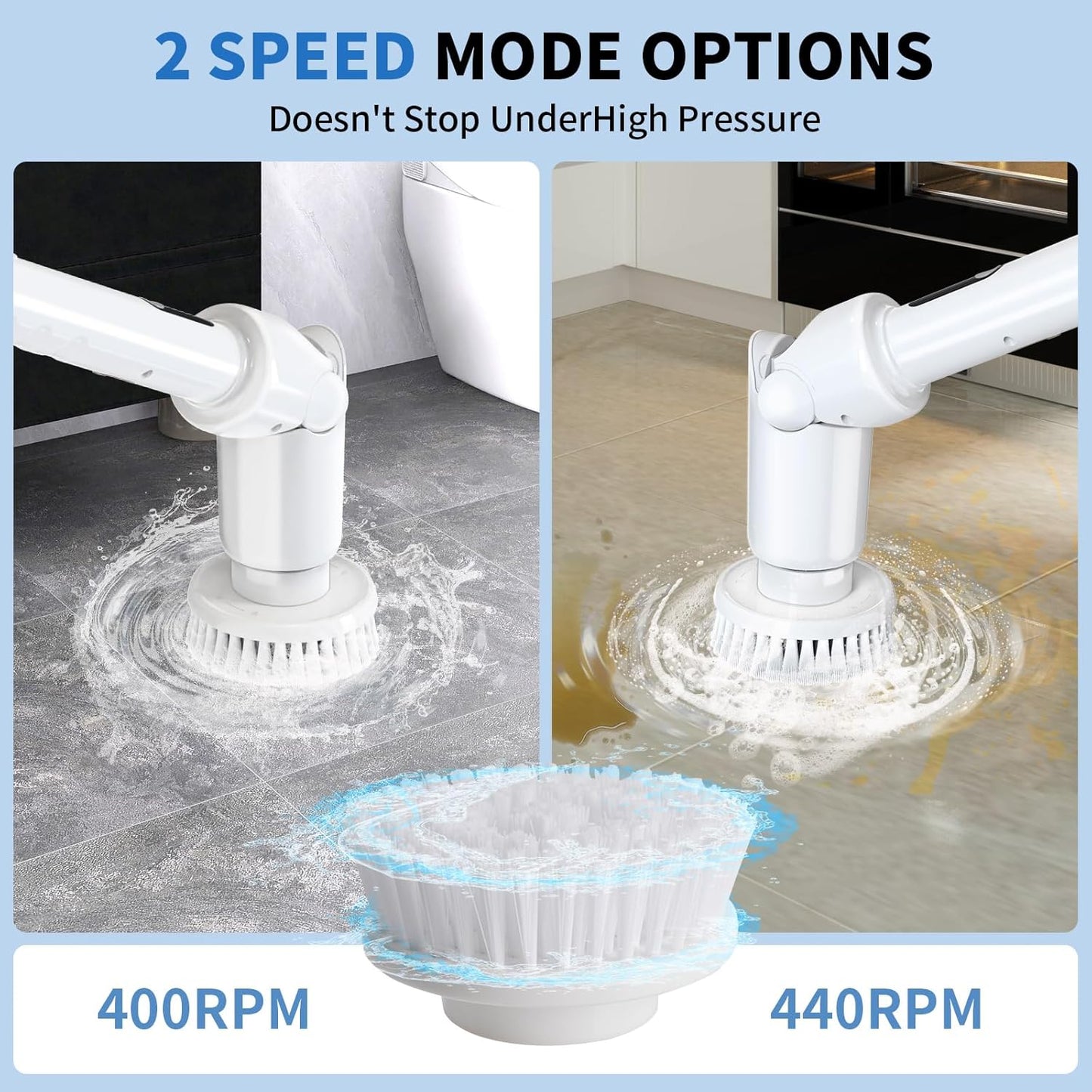 Electric Spin Scrubber - Cordless Cleaning Brush with Digital Display, 2 Speeds, 8 Brush Heads, IPX7 Waterproof, Adjustable Long Handle for Bathroom, Tub, Tile, Shower, and Car（Grey）