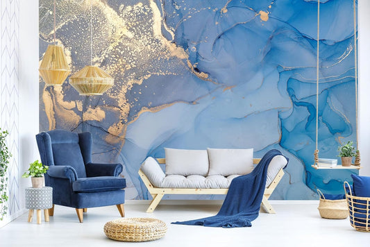 Blue and Gold Marble Wallpaper Abstract Art Background Wall Mural (Not Peel and Stick)