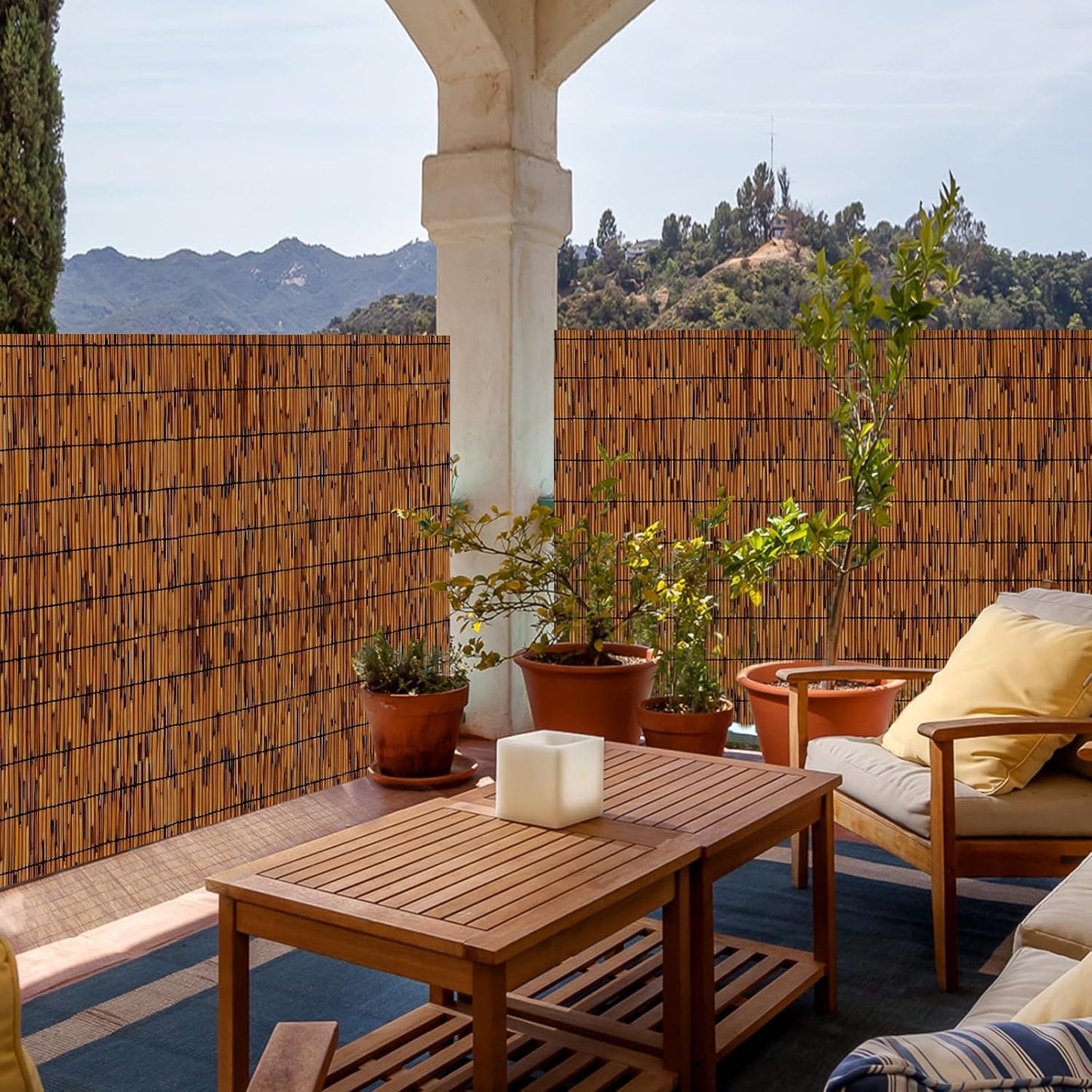 Natural Reed Fencing,4FT X 16.4FT Reed Screen Balcony Reed Fence Bamboo Screen Fencing for Outdoor Backyard Patio（Brown）