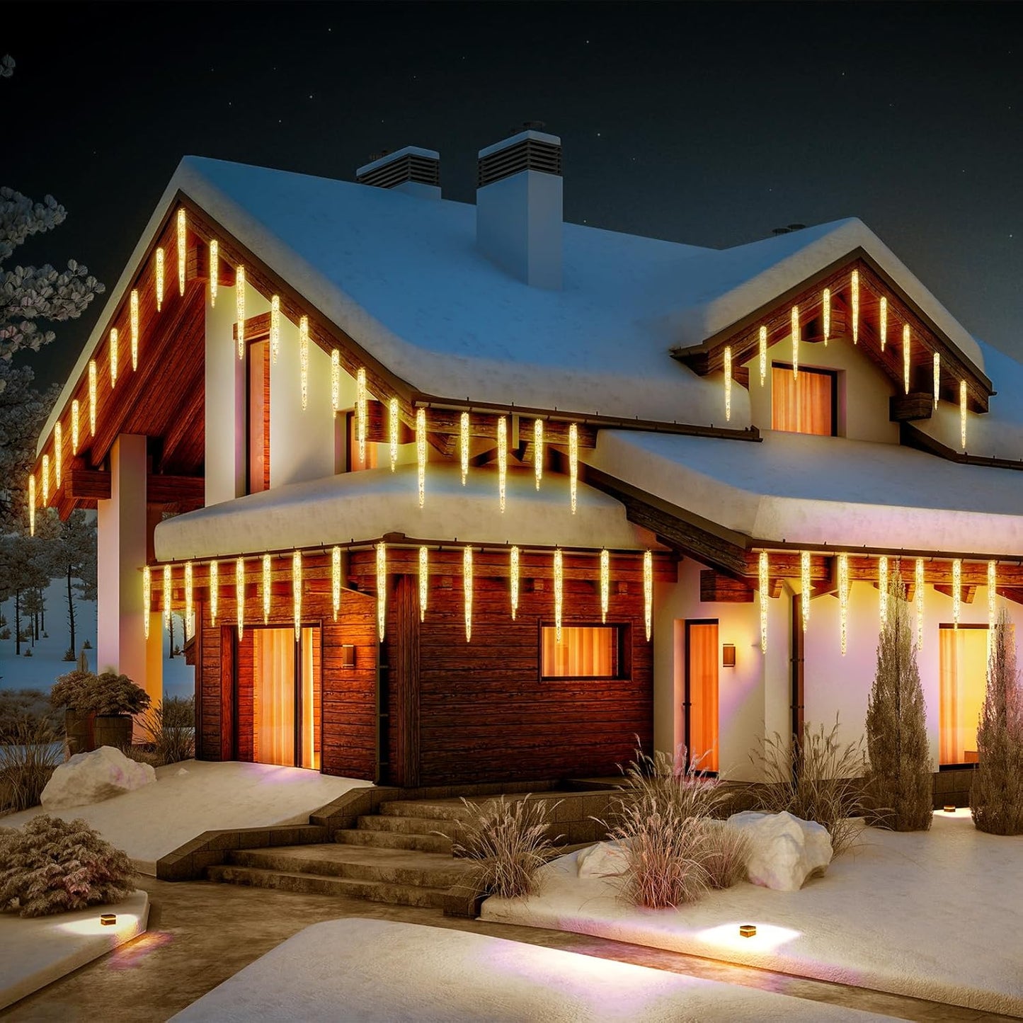 Christmas Icicle Lights Outdoor, 10ft Meteor Shower Lights with 10 Large Tube 240 LED Dropping Lights Effect, Falling Crystal Christmas Decorations for House Eave Roofline, Warm White