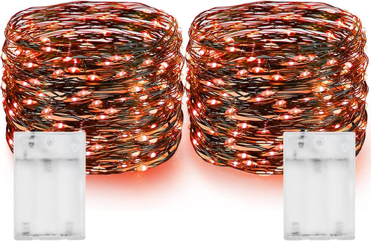 Dazzle Bright Fairy String Lights, Total 40FT 120LED Copper Wire Battery Operated Waterproof Lights, Halloween Decorations for Indoor Home Outdoor Garden Patio Yard Party Decor (Orange, 2)