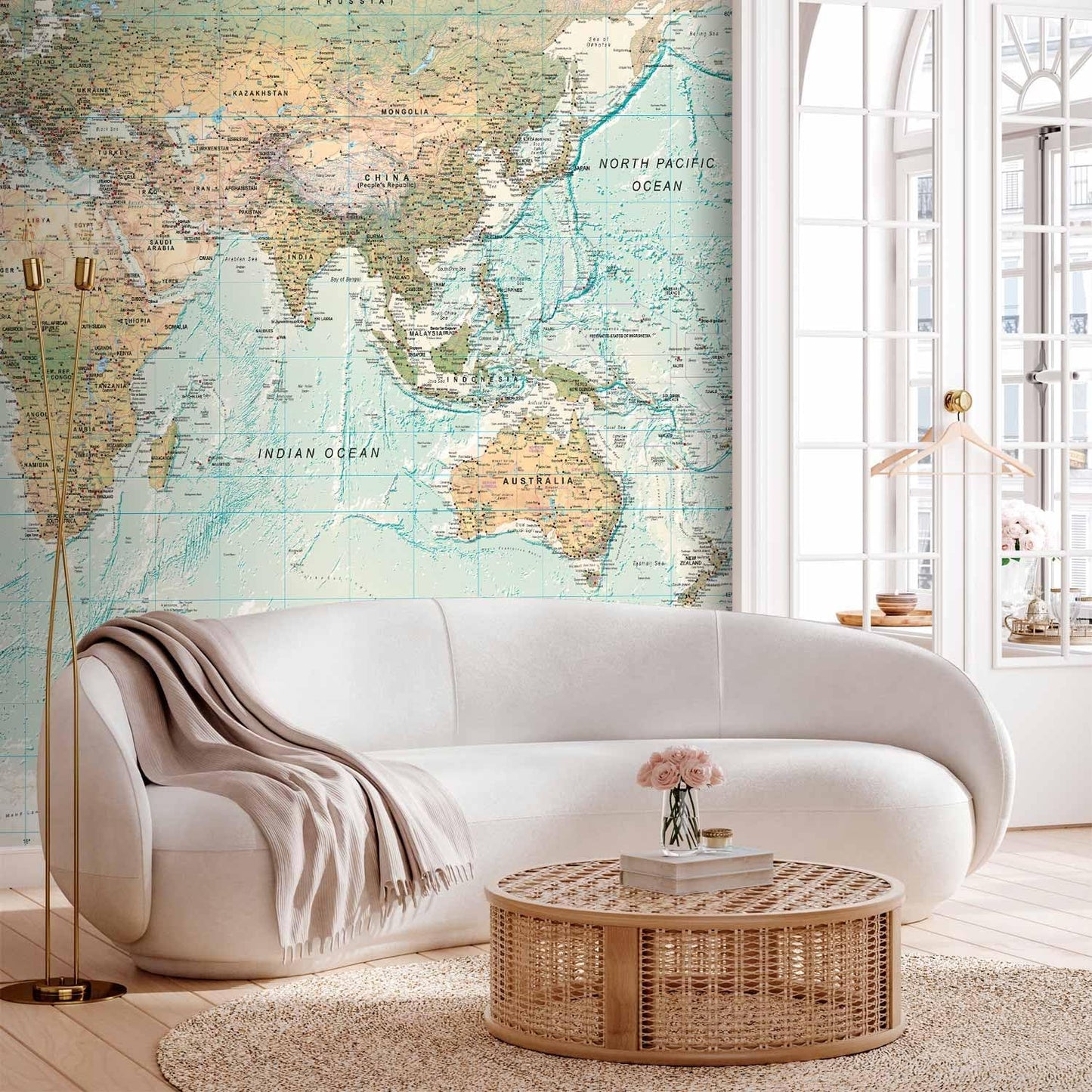 artgeist Premium Wall Mural World Map 79x55 in - XXL Non-Woven Wallpaper Fleece Wall Decor Photo Print Picture Image Design Home Map of The World k-A-0091-a-d