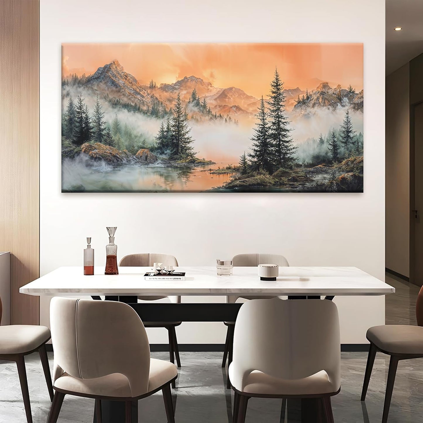Mountain Wall Art For Living Room Large Size Canvas Art Wall Decor For Office Modern Bedroom Decorations Forest River Landscape Pictures Paintings Artwork Wall Mural Aesthetic Artwork 29 X 58 In