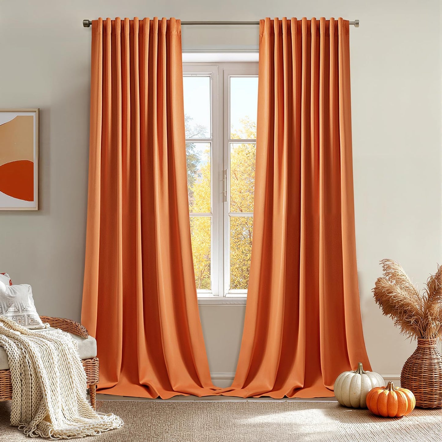 MIULEE Orange Back Tab Blackout Curtains 102 Inch Long 2 Panels Set for Living Room Bedroom, Rod Pocket/Pinch Pleated Fall Thermal Insulated Room Darkening Light Blocking Floor to Ceiling Drapes