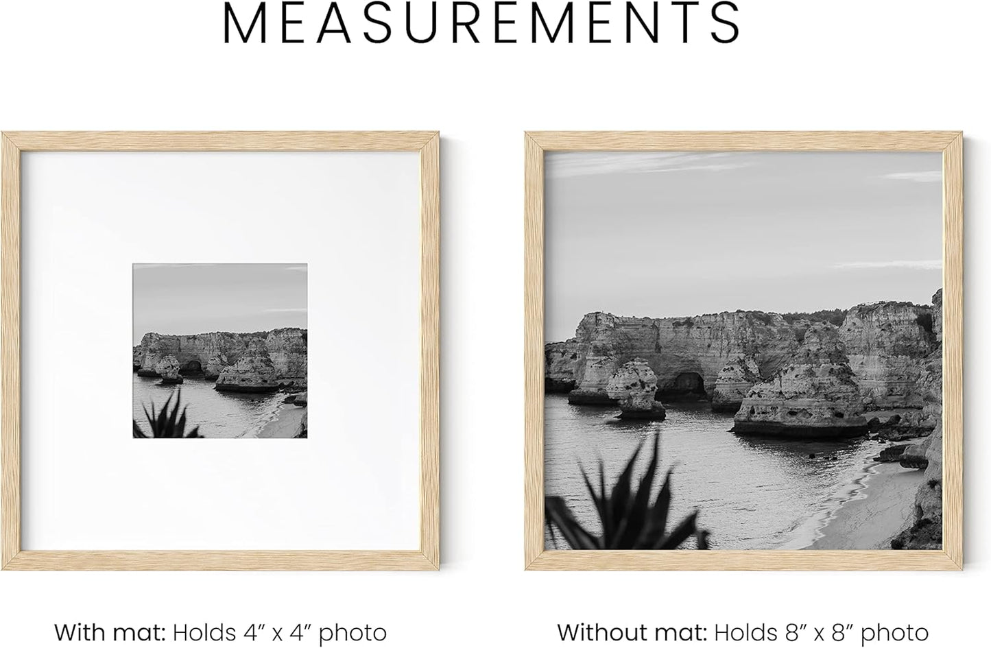 HAUS AND HUES Solid Oak Wood 8”x8” Picture Frames Matted to 4”x4” Set of 6-8x8 Standard Square Picture Frames, Photo Gallery Wall Frame Set, Beige 8x8 Picture Frames Matted (Beige Oak Frames)