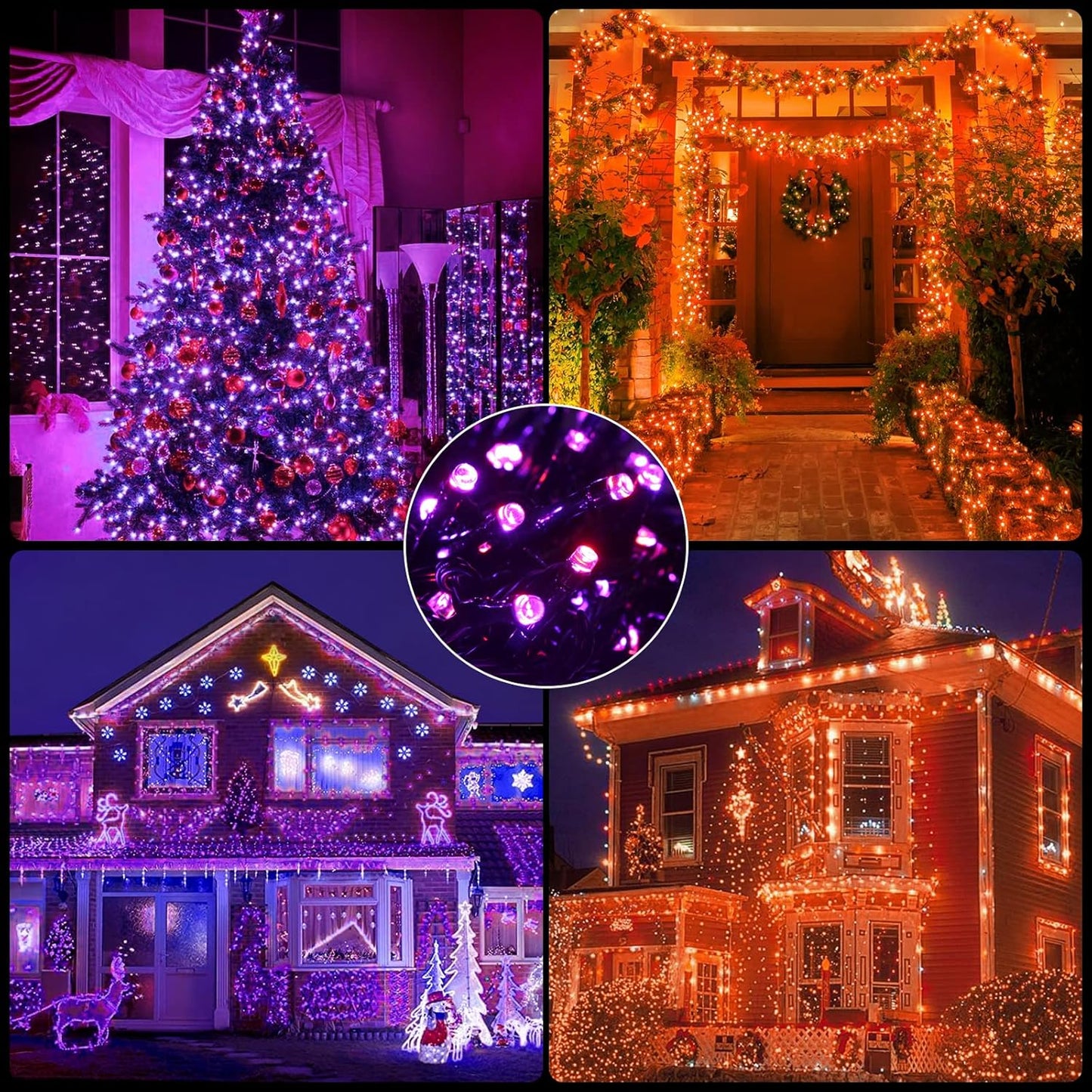 XTF2015 Orange Purple Halloween String Lights, Halloween Light 105ft 300 LED Color Changing, End to End Plug Waterproof Halloweens Decoration Lights Outdoor Indoor for Bedroom Patio Decor