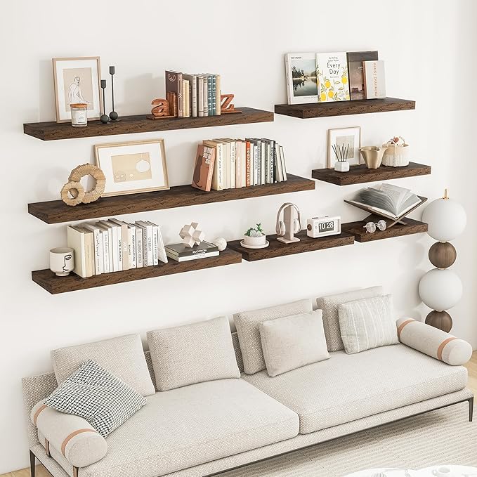 RICHFOCUS 72Inch Floating Shelves for Wall 1 Pack Shelves for Bedroom|Kitchen|Bathroom Wall Mounted Rustic Wood Floating Shelf with Invisible Brackets for Books|Storage|Decor, Rustic Brown