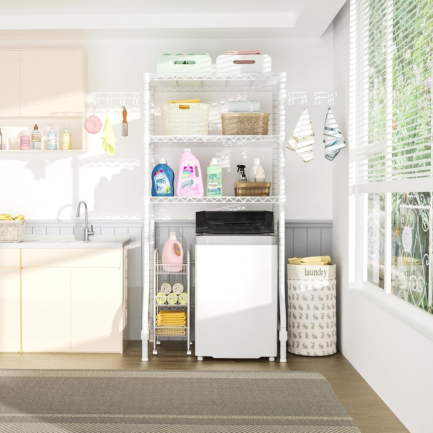 Ulif U8 Laundry Room Storage Organizer, Over The Washer and Dryer Storage Shelves for Laundry Organization, 35”W x 17.3”D x 76.2”H, Suit Washing Machine Width Within 32.6”, Hold 304 lb, White