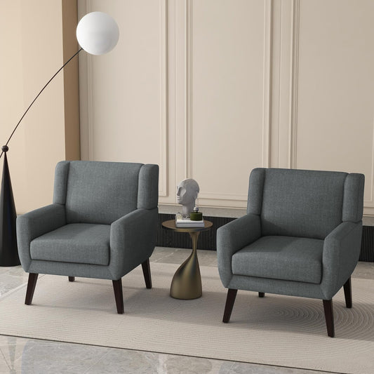 UIXE Accent Chairs Set of 2, Fabric Upholstered Armchair for Living Room, Comfy Arm Chair Single Sofa Bedroom Side Reading Seat - Flax Gray