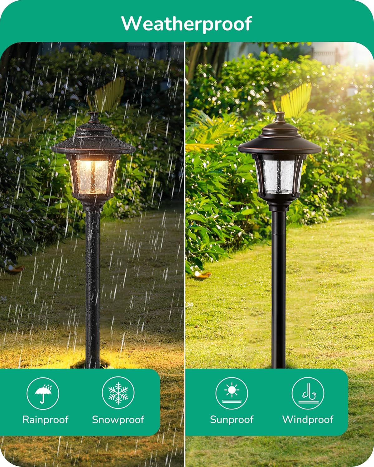 EDISHINE Low Voltage Landscape Lighting, 12V 3W 120LM 3000K Seed Glass Outdoor Landscape Path Lights with Connectors, ORB Waterproof Electric LED Pathway Light Wired for Walkway Garden Yard, 4 Pack