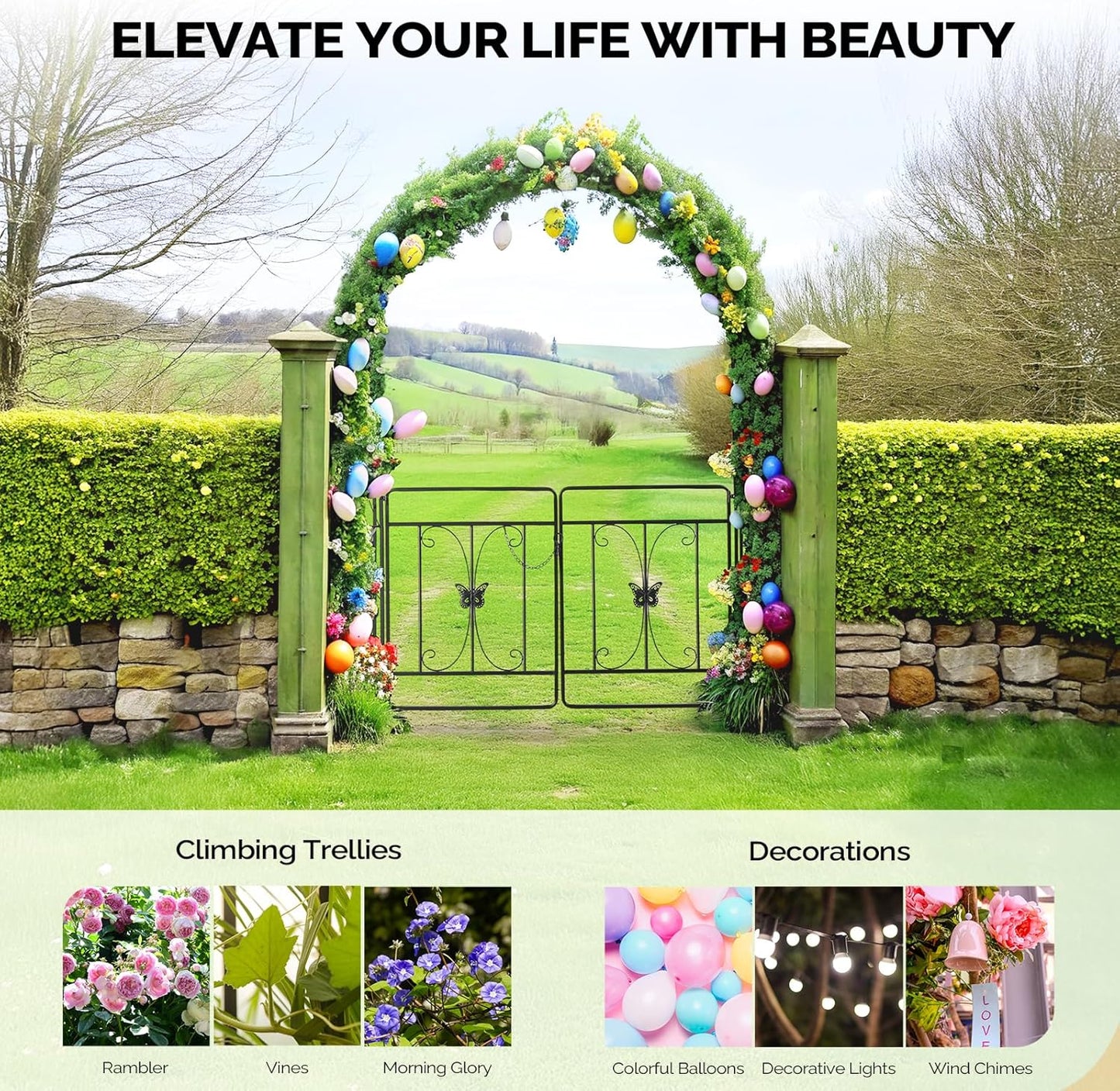 VINGLI Garden Arbor Arch, Wedding Arch Archway for Ceremony Party, Trellis for Plant Climbing, Christmas Decorations Pergola for Backyard, Lawn, Patio, Yard (Arbor with Gate)