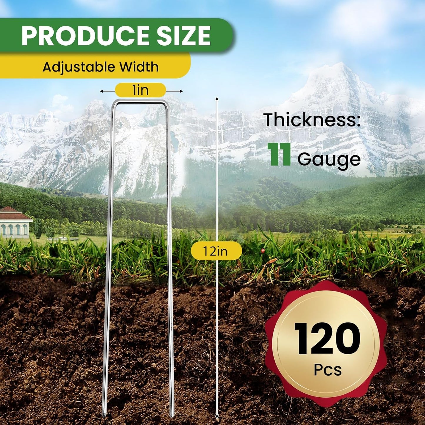 Landscape Staples 12 Inch 120 Pack, Garden Stakes Galvanized Garden Staples 11 Gauge, Plant Cover Stakes for Lawn Weed Barrier