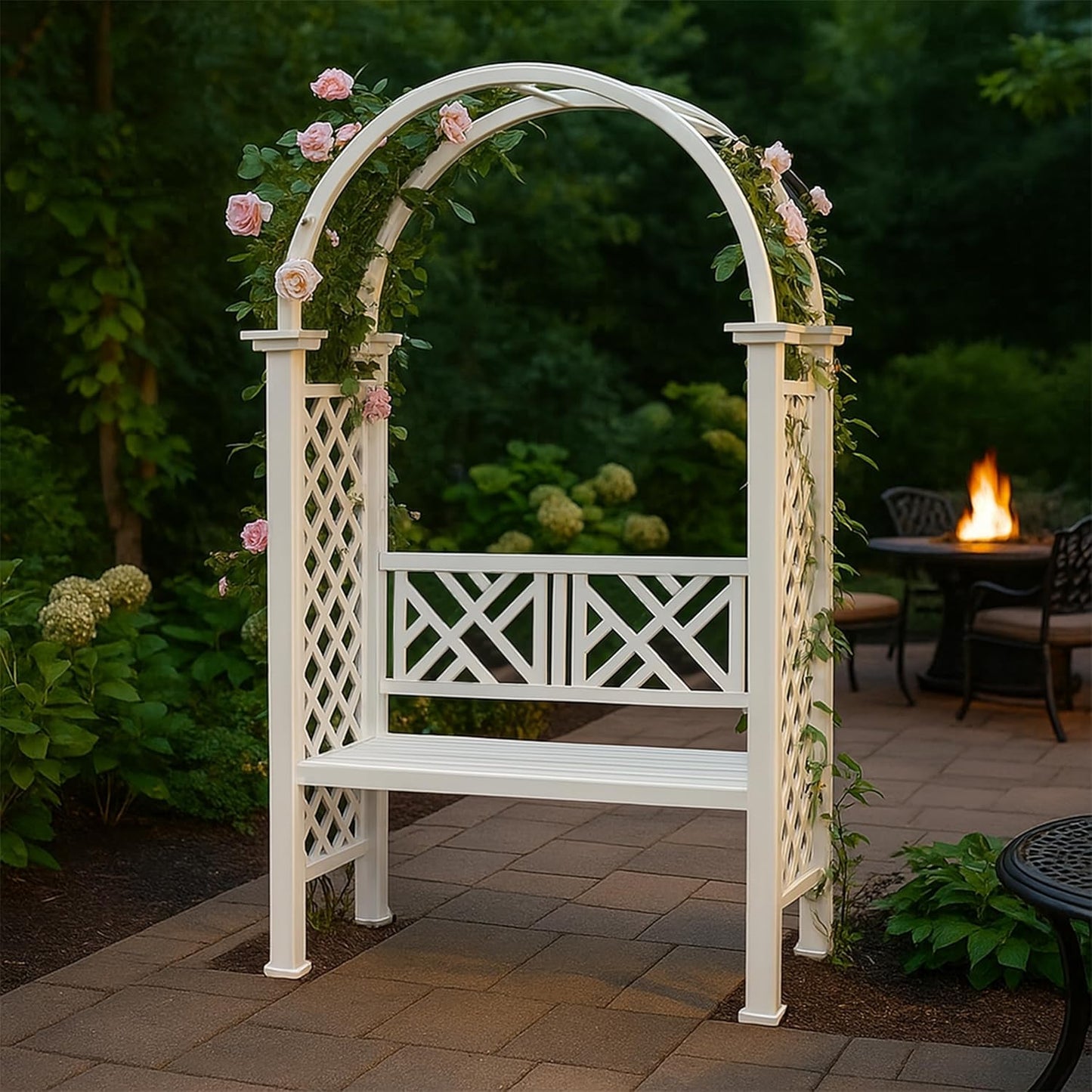 White Aluminum Garden Arbor Arch with 2-Seater Bench