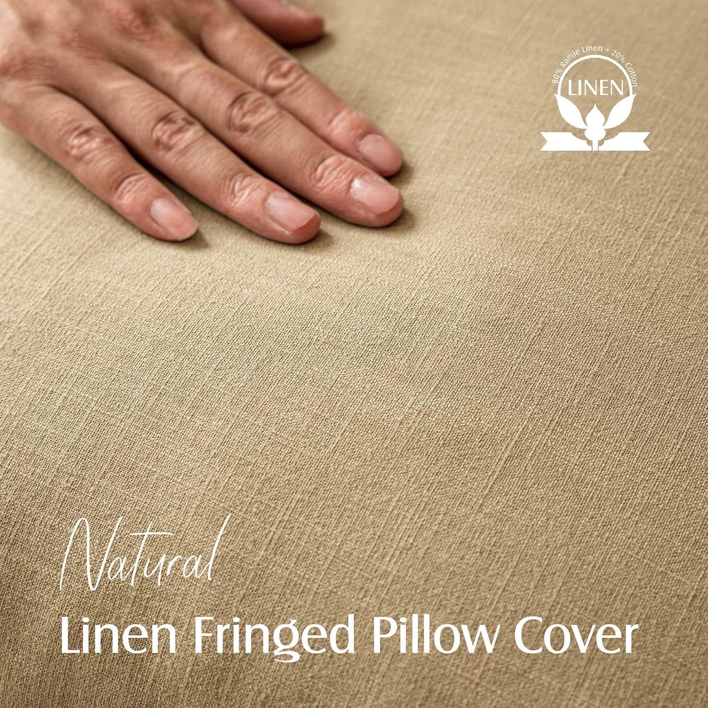 Foindtower Set of 2 Decorative Linen Fringe Lumbar Throw Pillow Covers Farmhouse Cushion Cover with Tassels Accent Pillowcase for Couch Sofa Bed Living Room Home Decor,12×20 Inch,Light Khaki Taupe