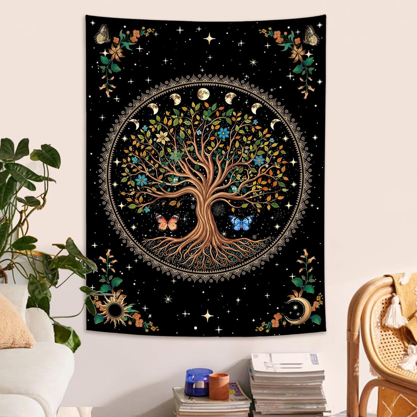 Lunerfex Tree of Life Tapestry Moon Phase Wall Tapestry, Green Tapestries for Bedroom Ceiling Tapestries Wall Hanging for Bedroom Living Room Decor Tree-4 36"x48"