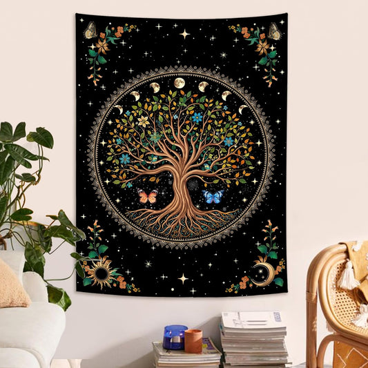 Lunerfex Tree of Life Tapestry Moon Phase Wall Tapestry, Green Tapestries for Bedroom Ceiling Tapestries Wall Hanging for Bedroom Living Room Decor Tree-4 36"x48"