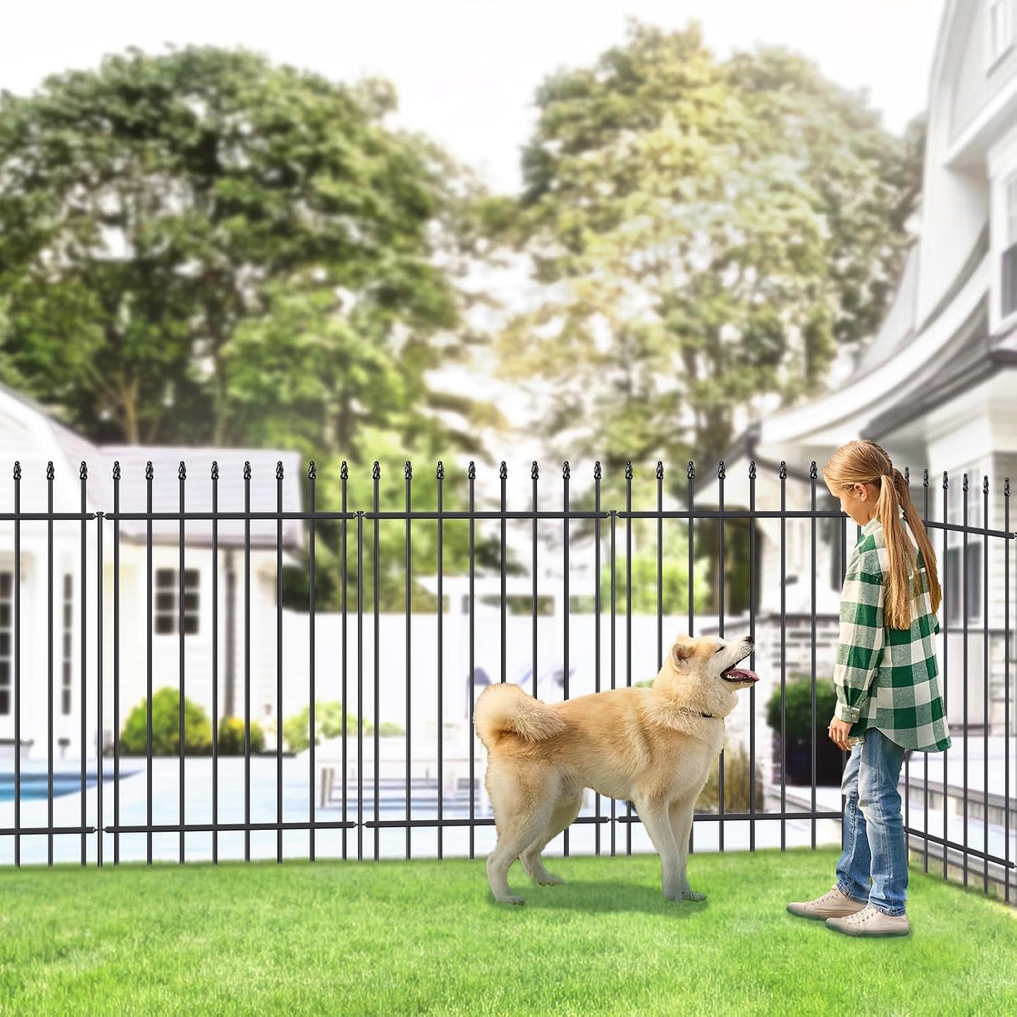 Metal Garden Fence 42 in H x 11.5 ft L, Border Fence Panels Animal Barrier for Dogs, No Dig Garden Fencing for Yard Patio Flower Bed Lawn Outdoor, 5 Panels + 6 Stakes Black