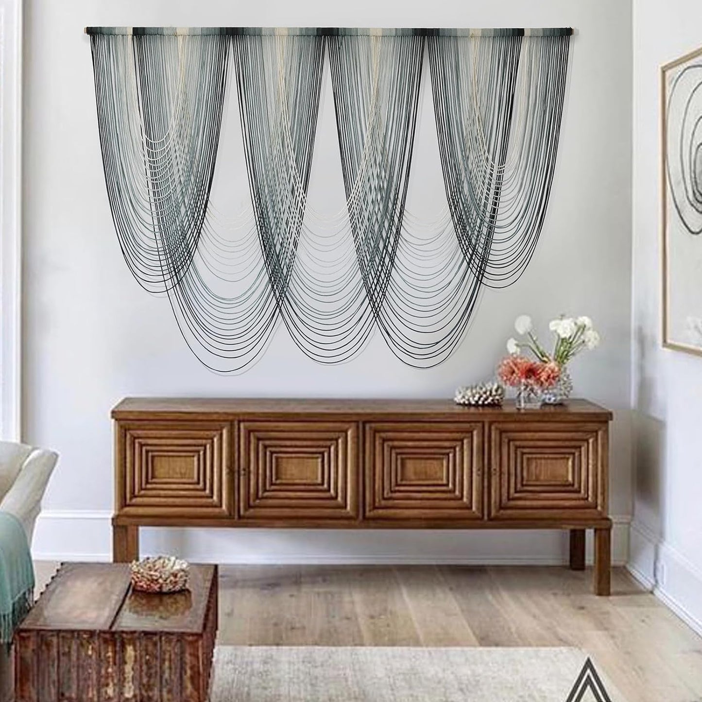 IOWER Large Macrame Wall Hanging Dip-Dyed Macrame Wall Decor Boho Wall Decor Craftsmanship Fiber Art 57" W x 41" L