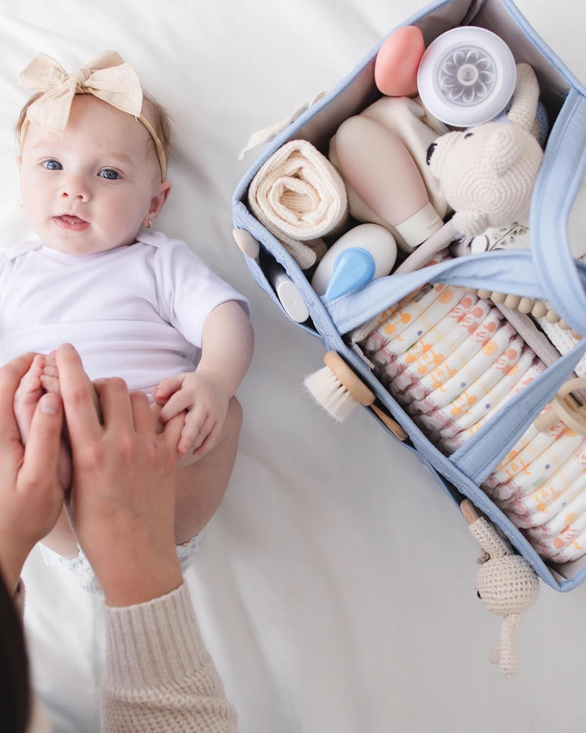 Lily Miles Baby Diaper Caddy Organizer, Quilted Nursery Storage Organizer for Newborn Essentials and Diaper Changing Station, Gift for Baby Shower and Registry Must-Have (Baby Breeze)